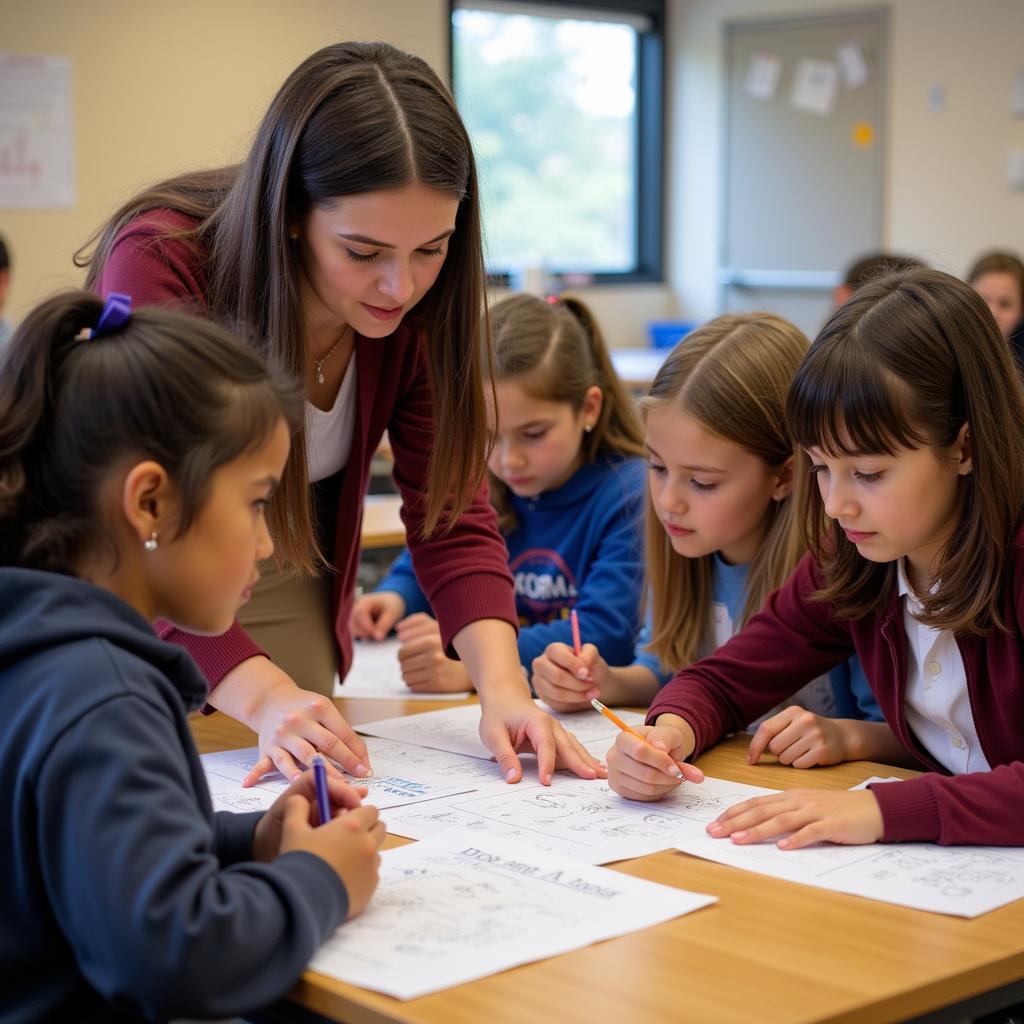 Teacher Engaging Students with Horse Worksheets in a Classroom Setting