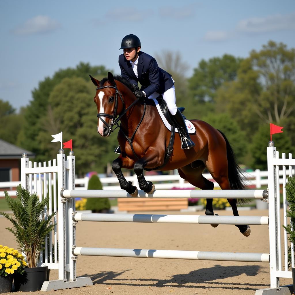 Thoroughbred Clearing High Fence