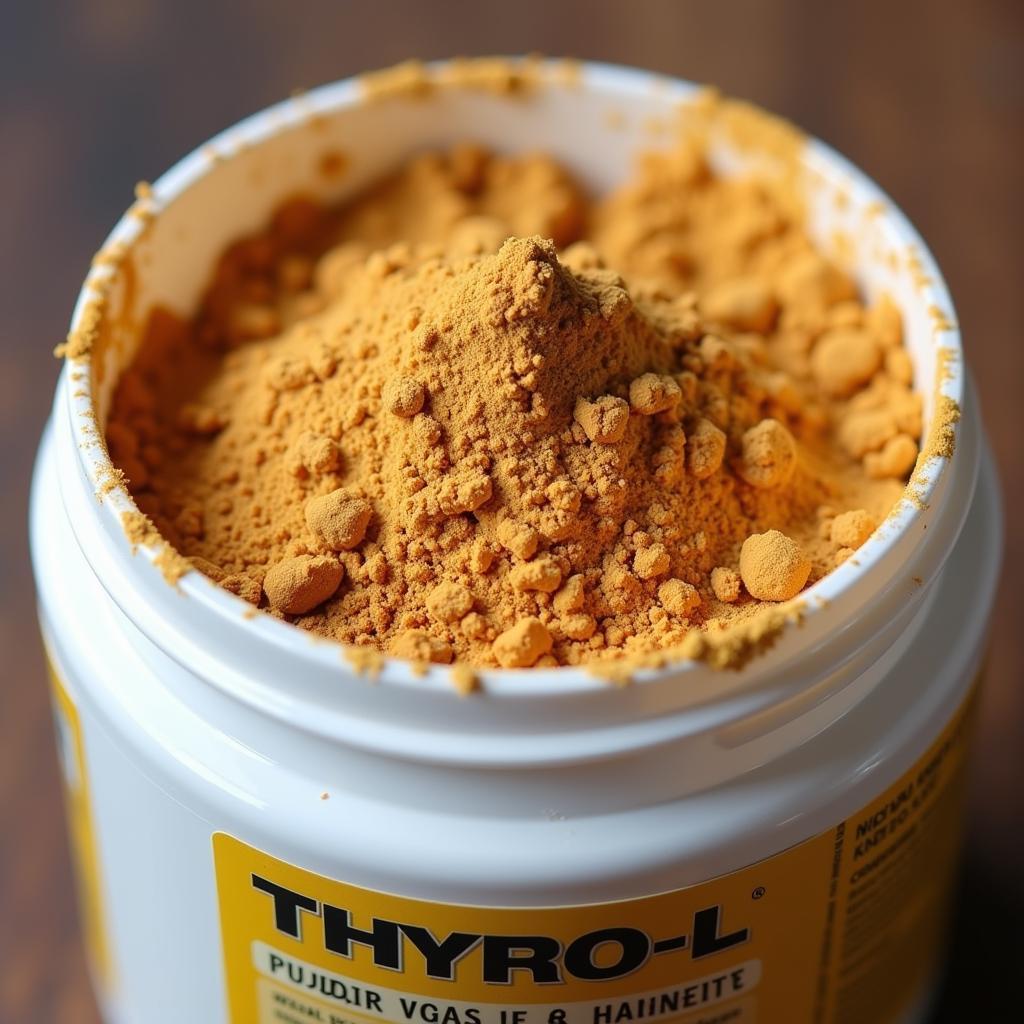 Thyro-L powder for horses: A close-up view of the supplement.