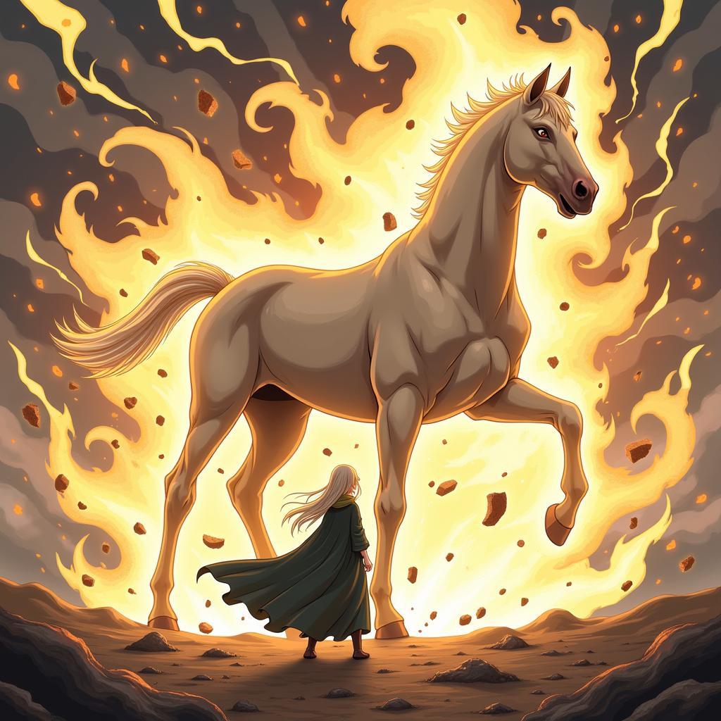 Tsunade summoning her horse during the Fourth Great Ninja War