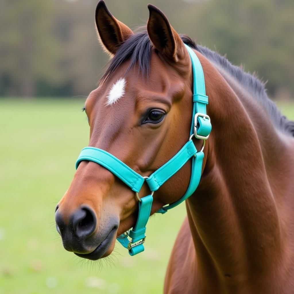 Turquoise Nylon Halter for a Young Horse