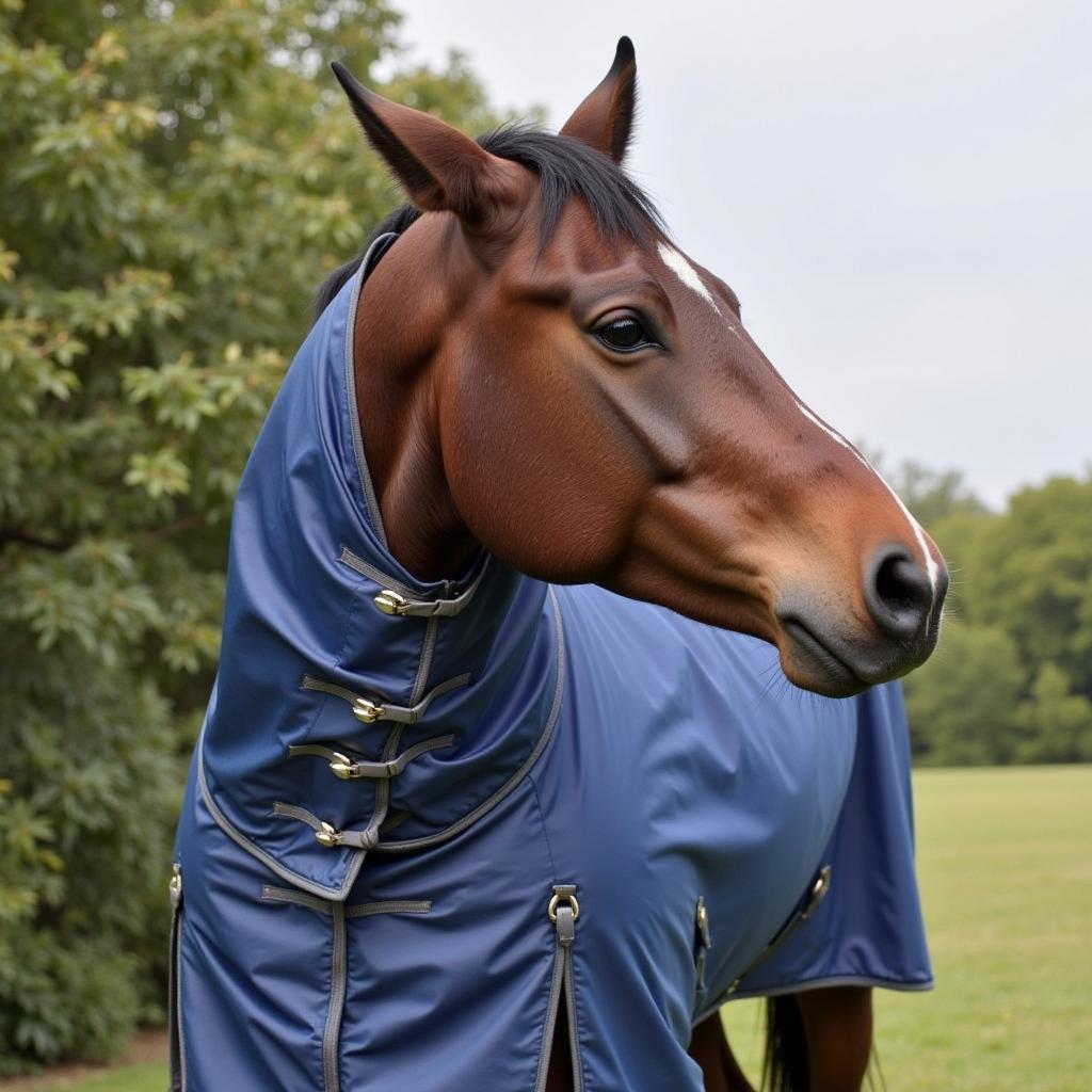 Clipped horse wearing a 200g horse blanket.