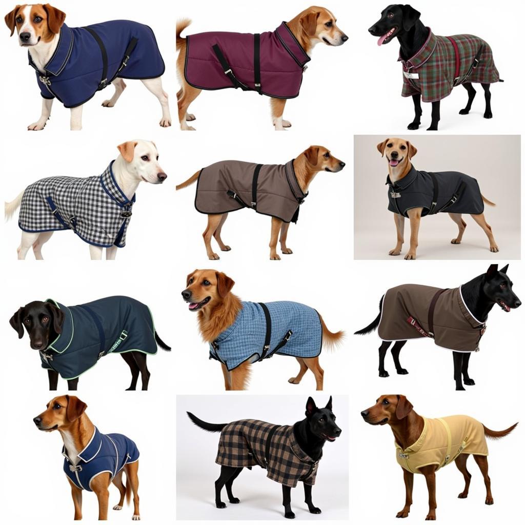 Different horse blanket style dog coats for various breeds