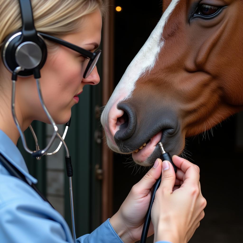 Veterinarian Examining a Horse