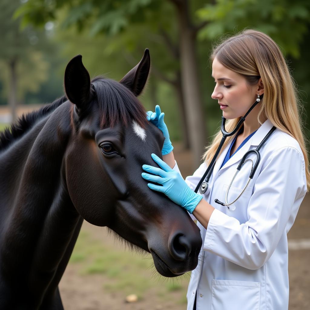 Veterinarian Examining an All Black Horse