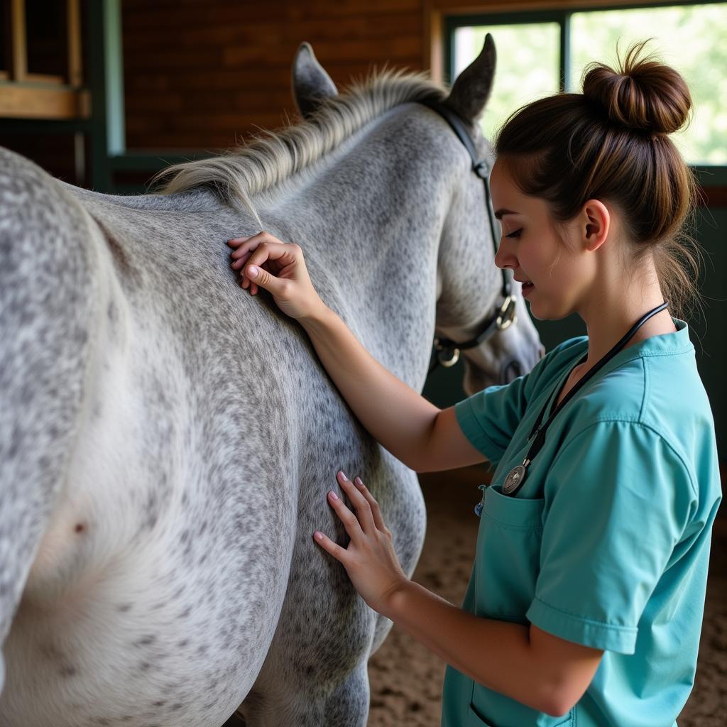 Veterinarian Examining a Dapple Gray Quarter Horse