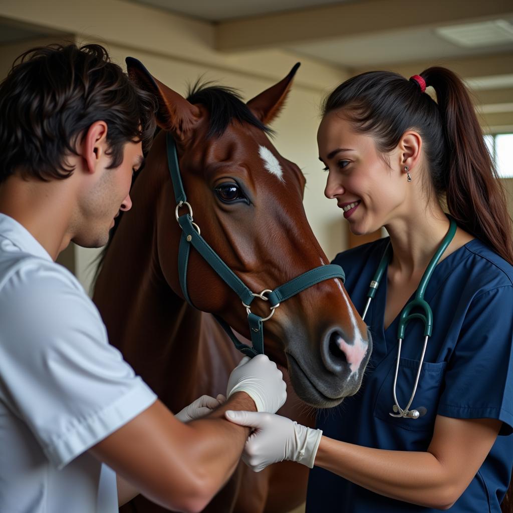 Veterinarian Examining a Horse