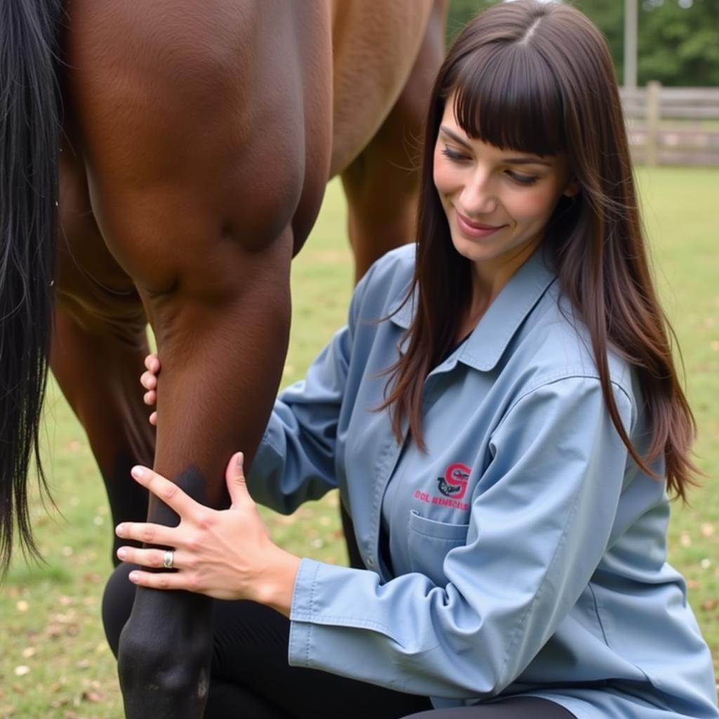 Veterinarian Examining a Horse's Leg