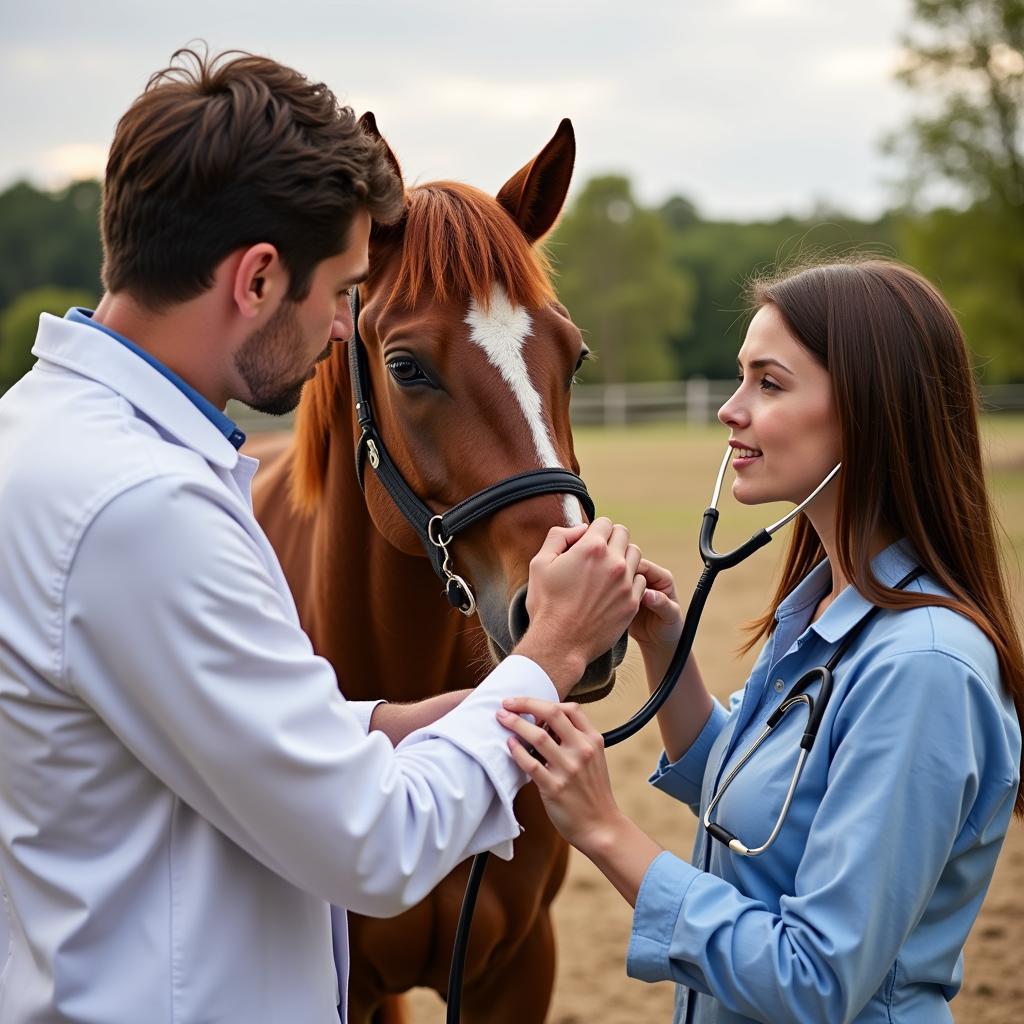 Veterinarian conducting a health check on a horse