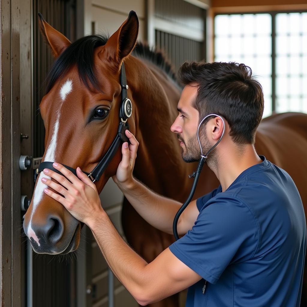 Veterinarian Examining a Horse