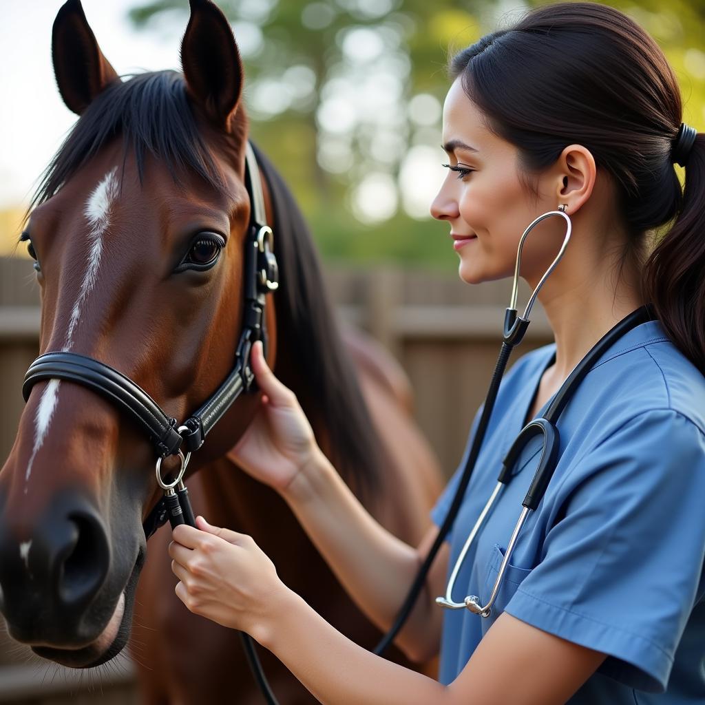 Veterinarian Performing a Health Check on a Horse