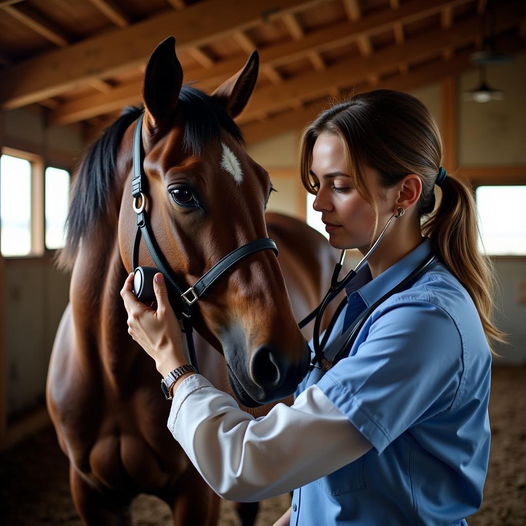 Veterinarian Examining a Horse