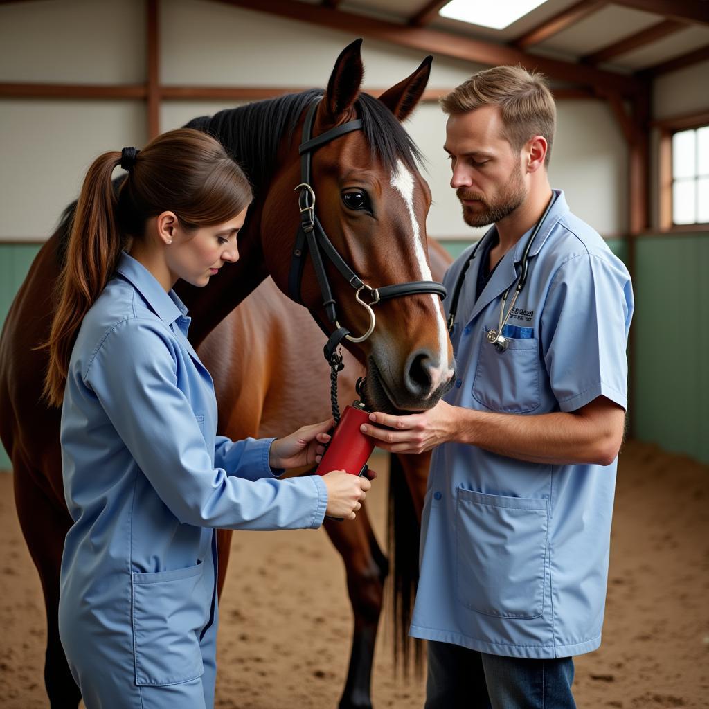 Veterinarian examining horse