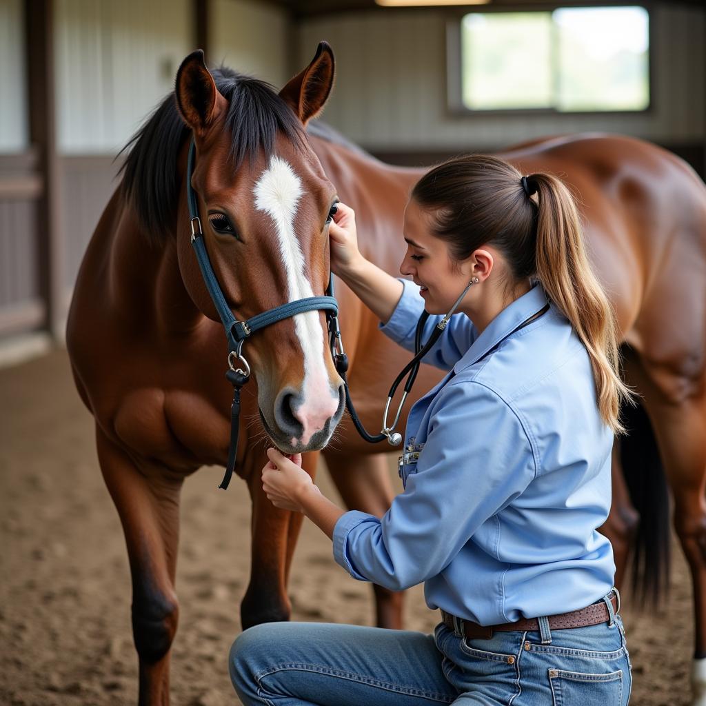 Veterinarian Examining a Horse After Equidone Administration