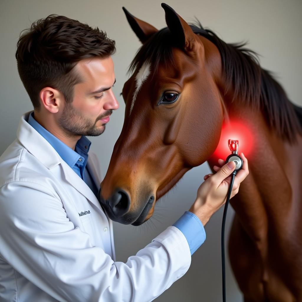 Veterinarian Examining a Horse with a Cough