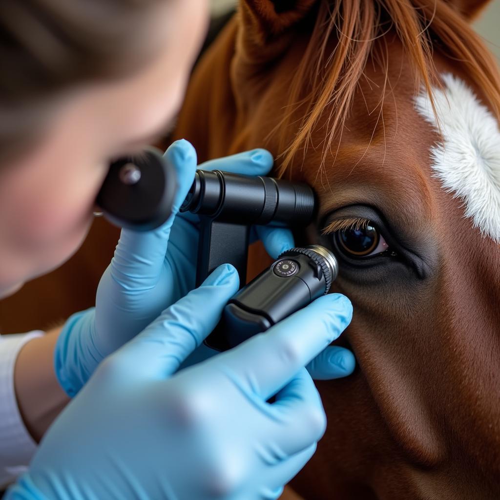 Veterinarian Examining a Horse's Eye for Ulcers