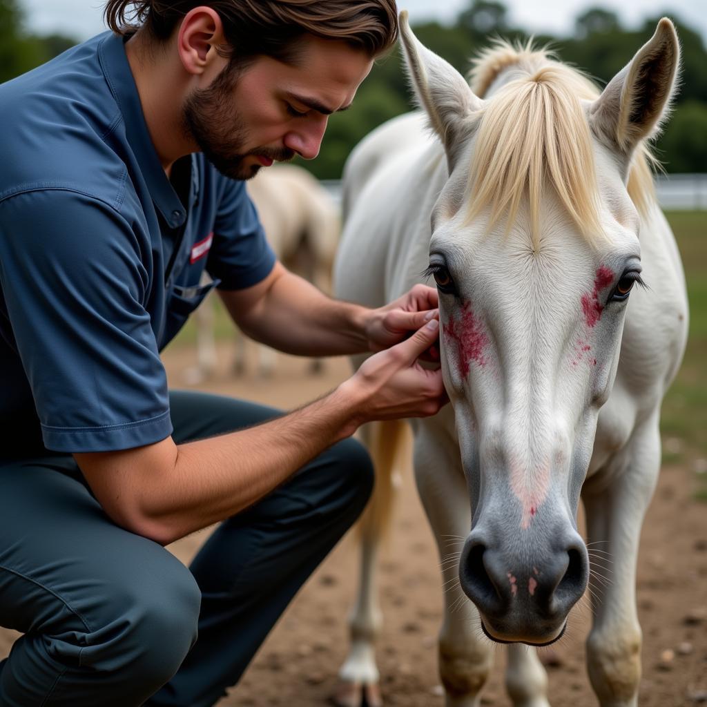 Veterinarian Examining a Horse for Injuries