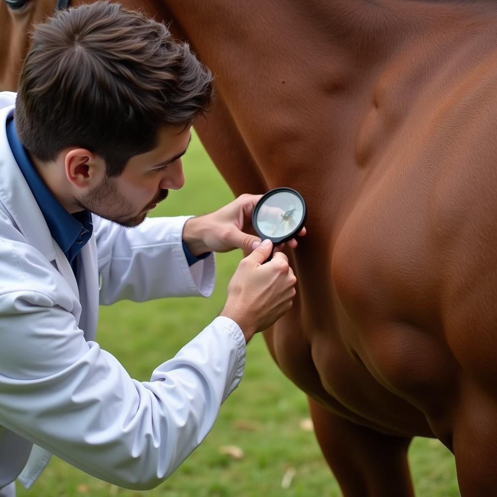 Veterinarian Examining Horse for Parasites