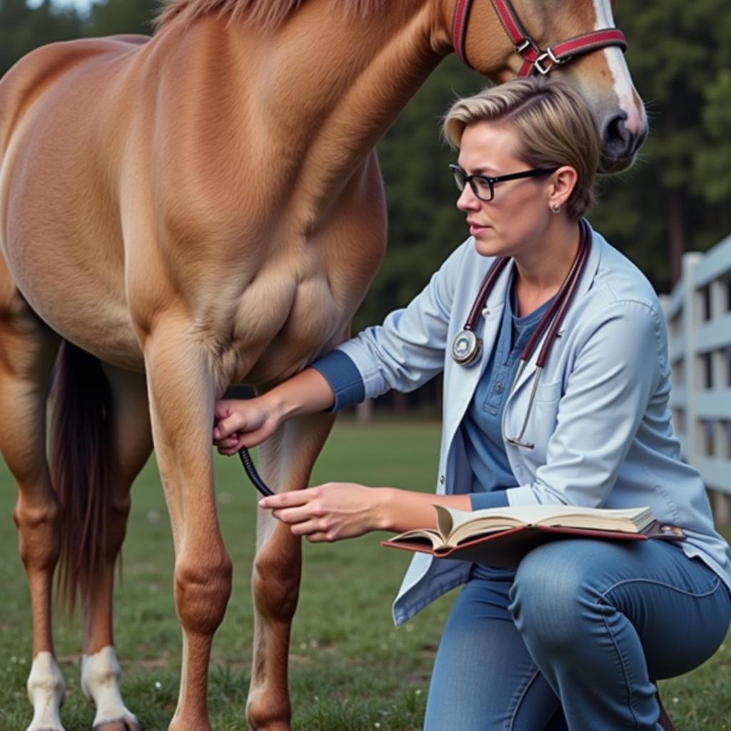 Veterinarian Examining Horse Knee