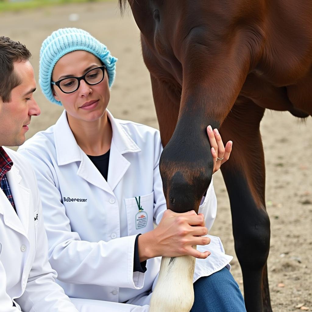 Veterinarian Examining a Horse's Leg