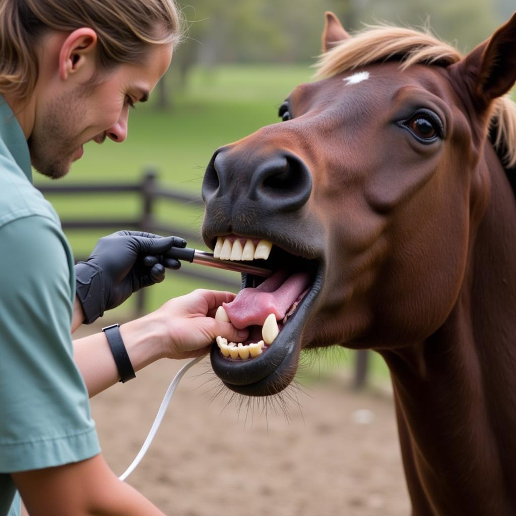 Veterinarian Examining Horse Teeth