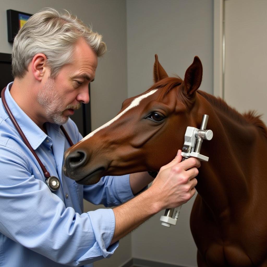 Veterinarian Examining a Horse with EPM