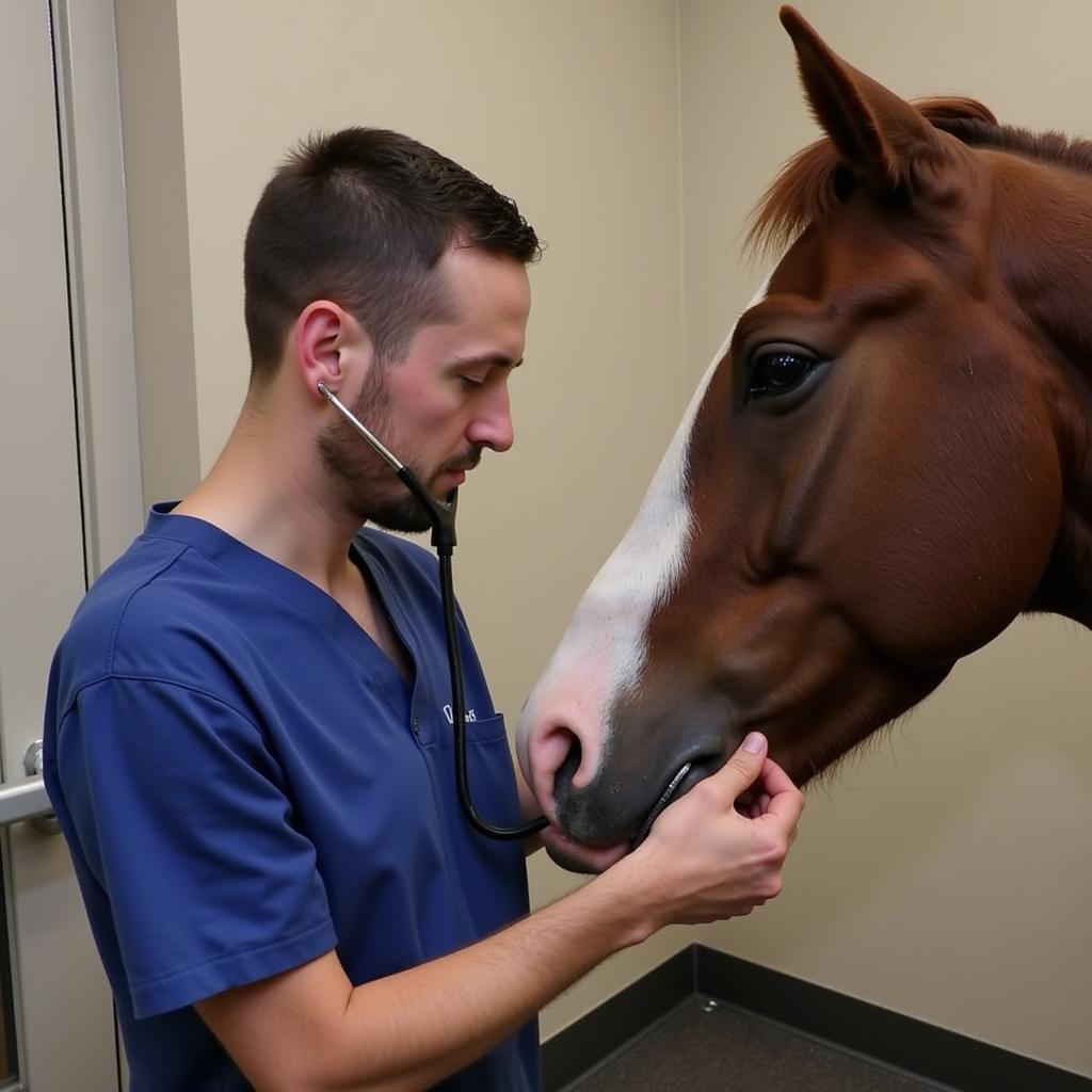 Veterinarian Examining Horse with Suspected Choke