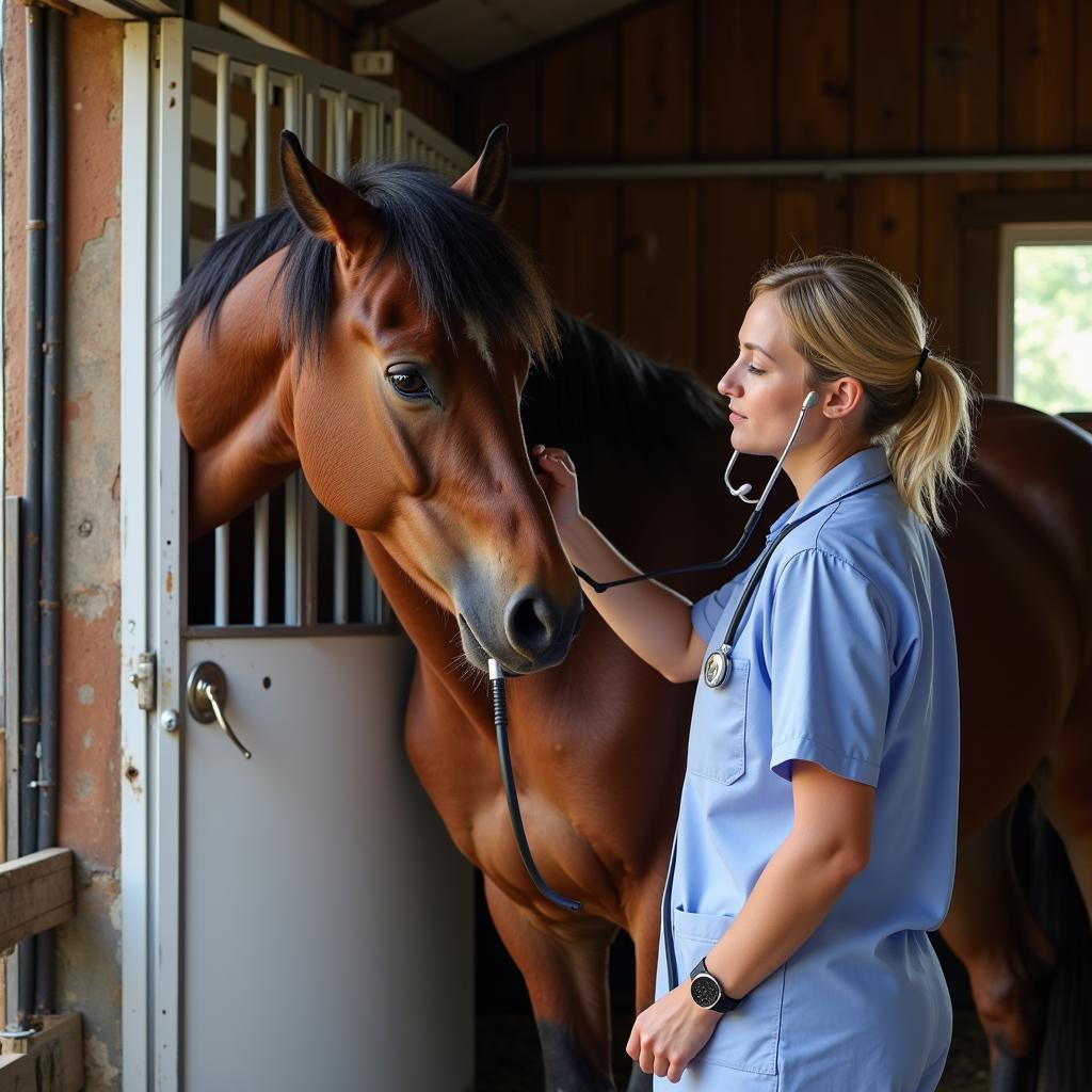 Veterinarian Examining a Rescued Horse