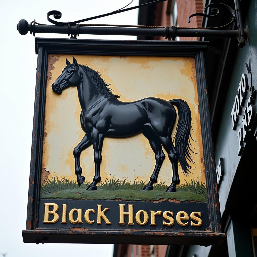 Vintage Pub Sign with Black Horse