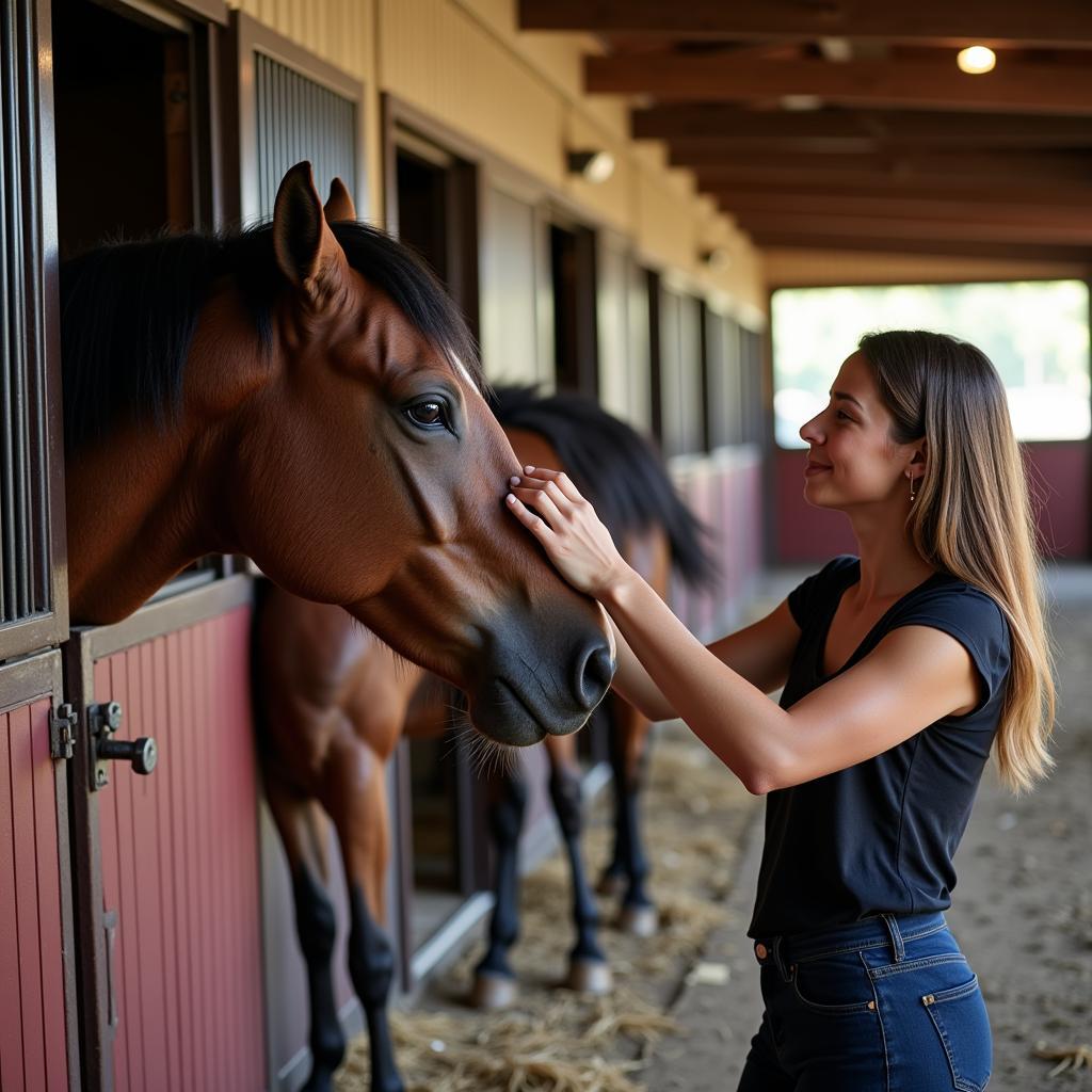 Volunteer Grooming a Rescued Horse