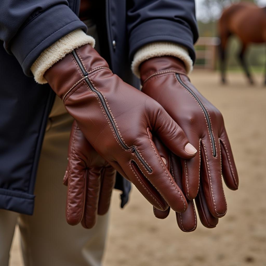 Leather warm horse riding gloves provide durability and insulation