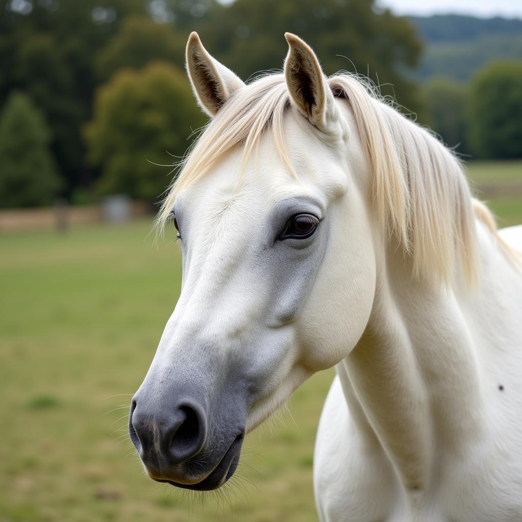 Close-Up of White Buckskin Horse Head