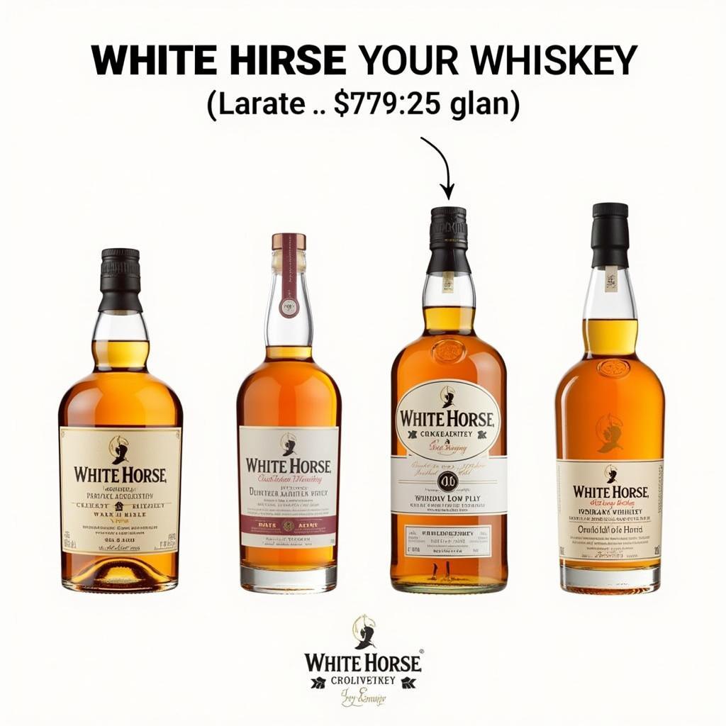 White Horse Whiskey Bottles of Different Sizes and Ages