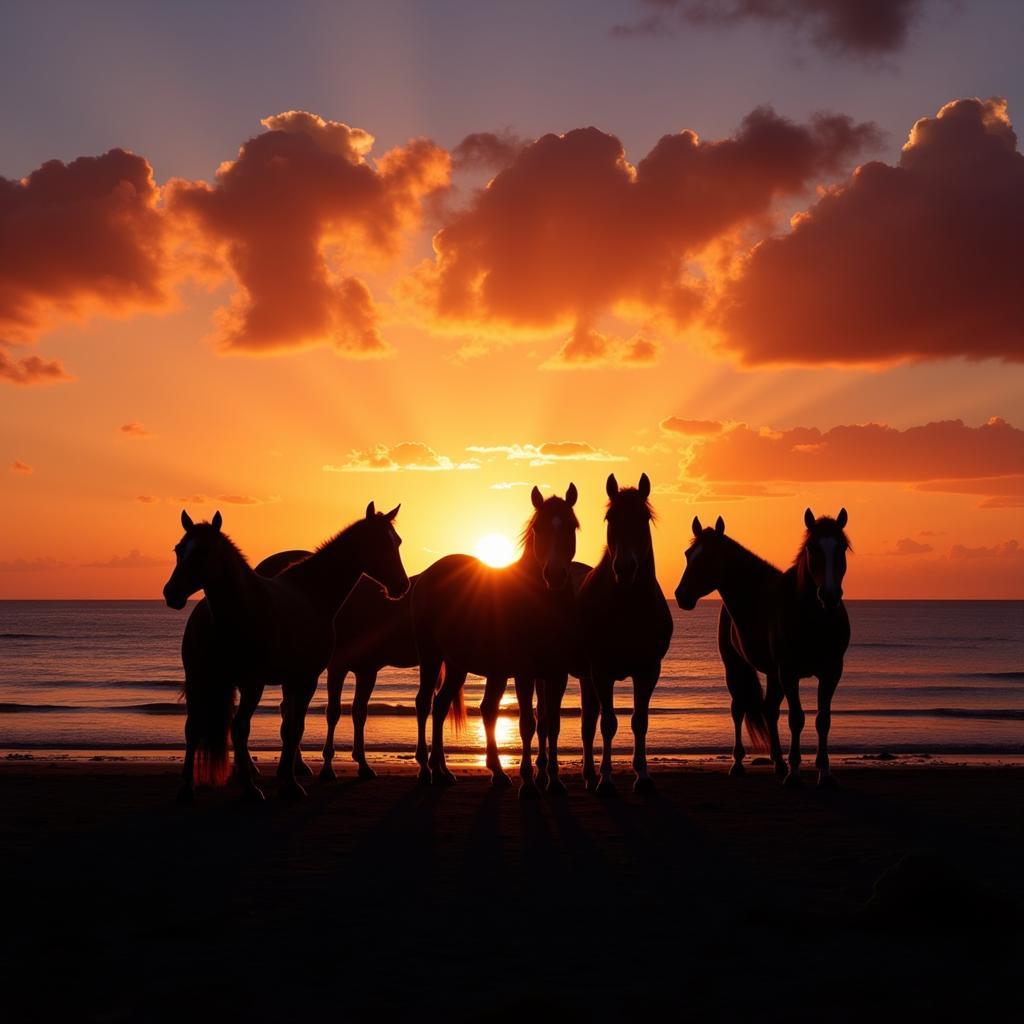 Wild Horses at Sunset on Amelia Island