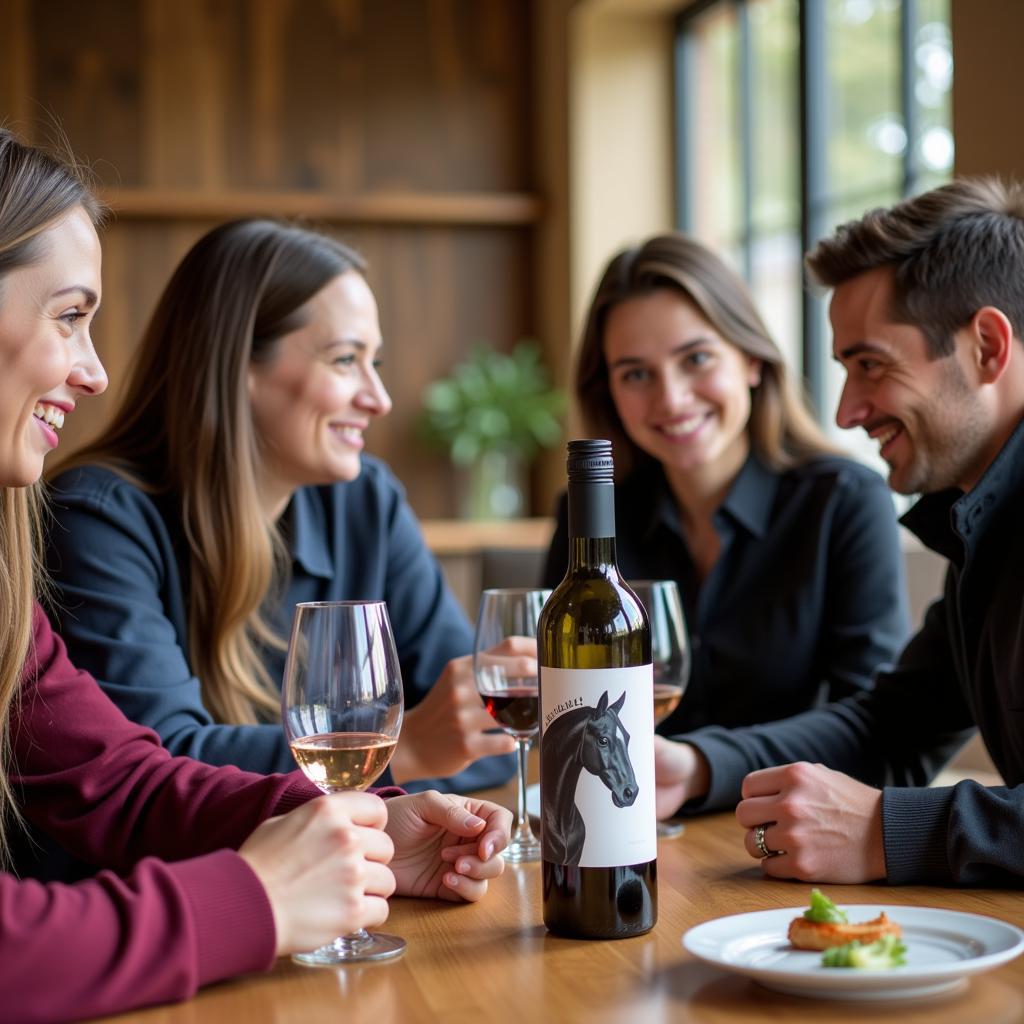 Wine Tasting with Equestrian Friends, featuring a bottle with a horse label