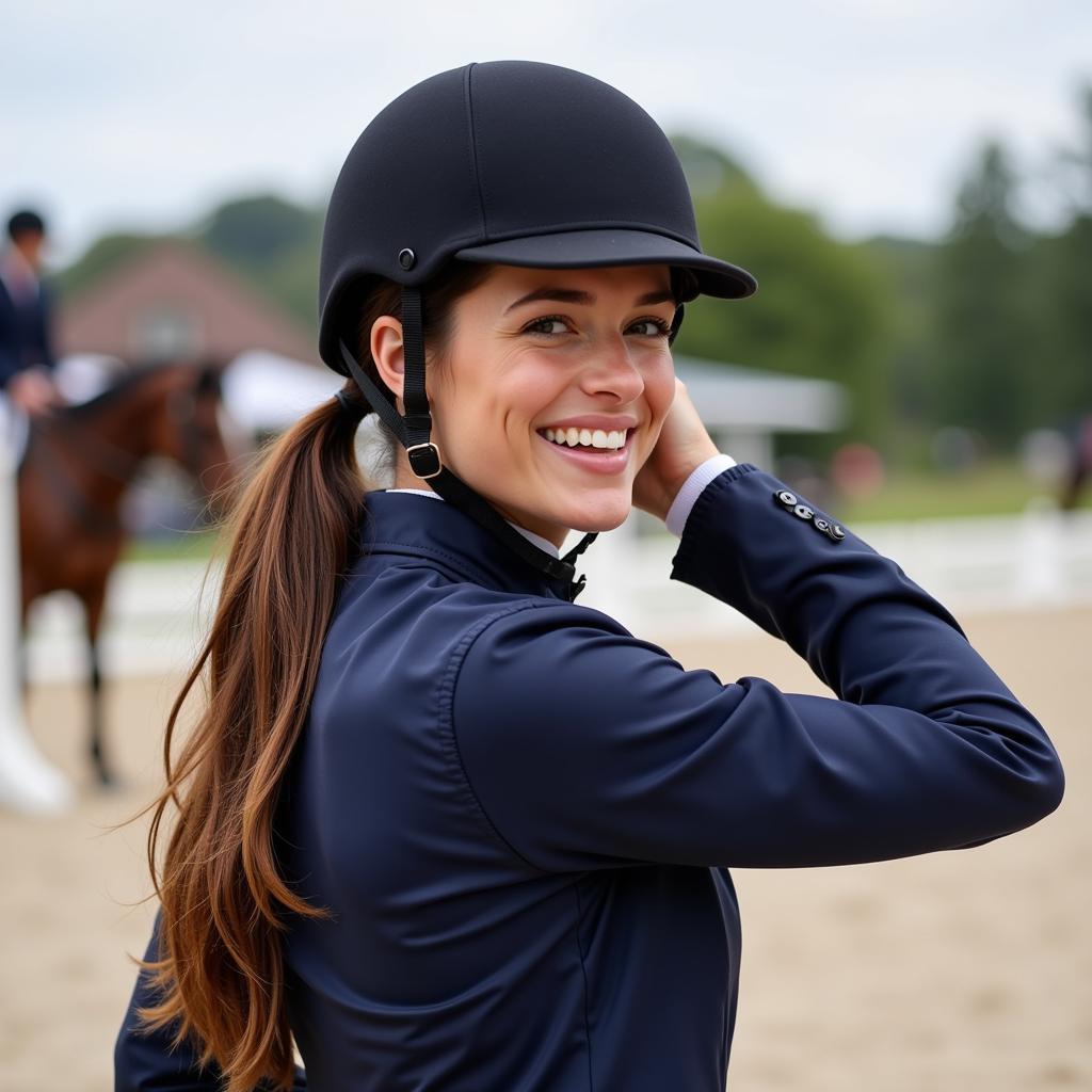 Woman wearing a horse riding jacket during an equestrian event