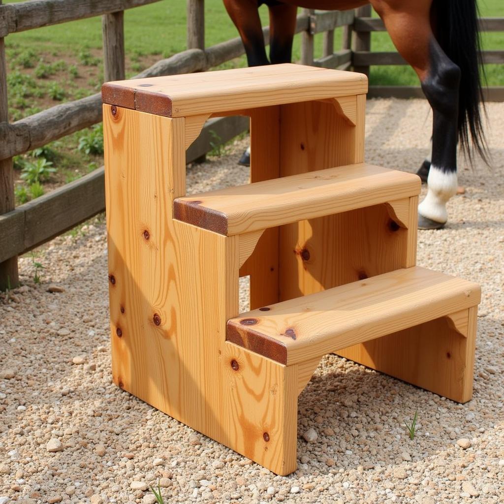 Durable Wooden Four Step Mounting Block for Safe and Easy Horse Mounting