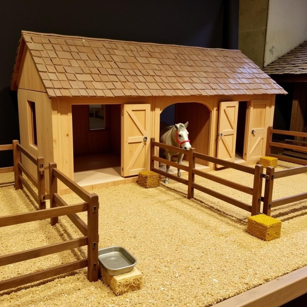 Wooden play horse stable with accessories