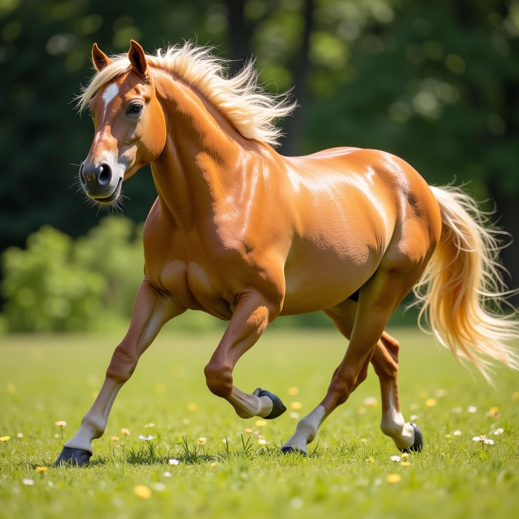 Palomino Horse Running Free in a Field