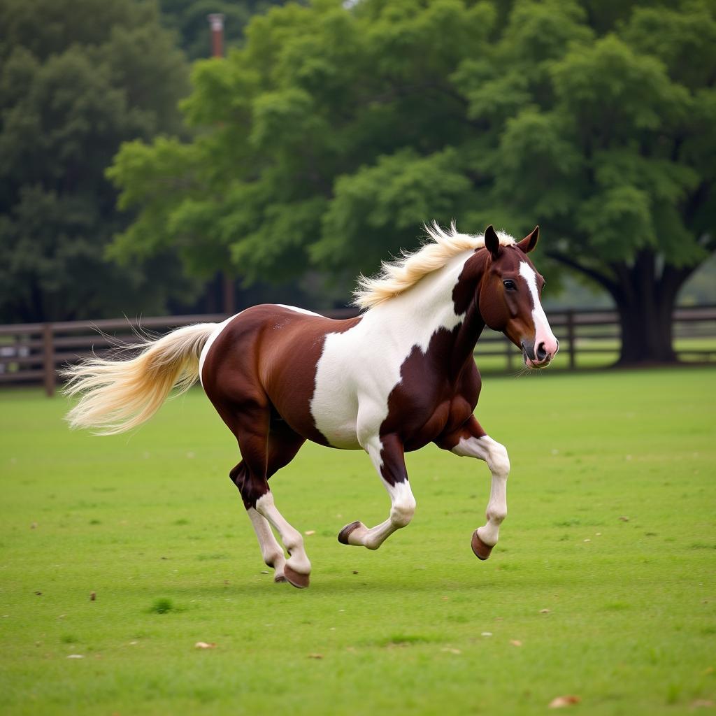 American Paint Horse Running - A beautiful American Paint Horse gallops across a Texas pasture, showcasing its athleticism and freedom.