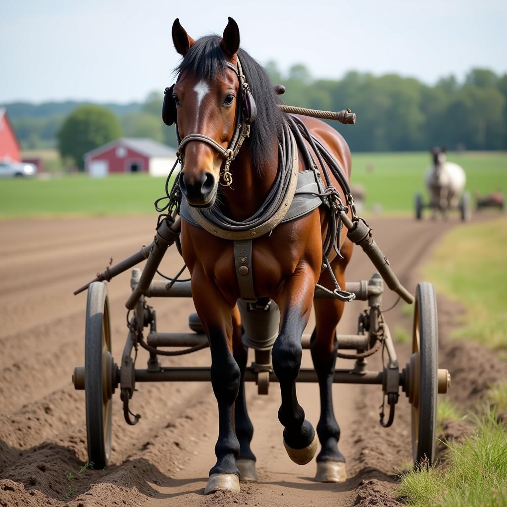 Amish Horse Working in a Field