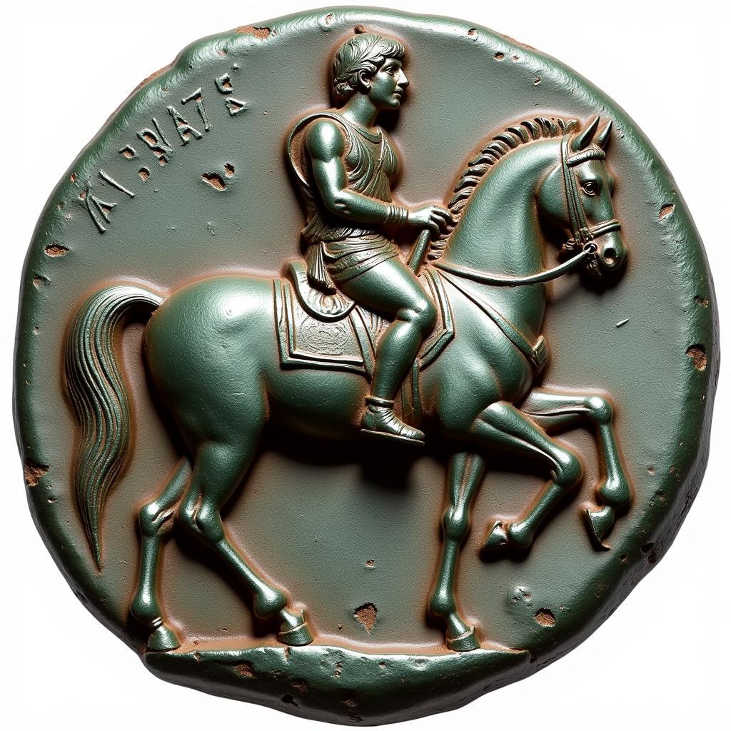 Ancient Greek Coin Depicting Horse and Rider