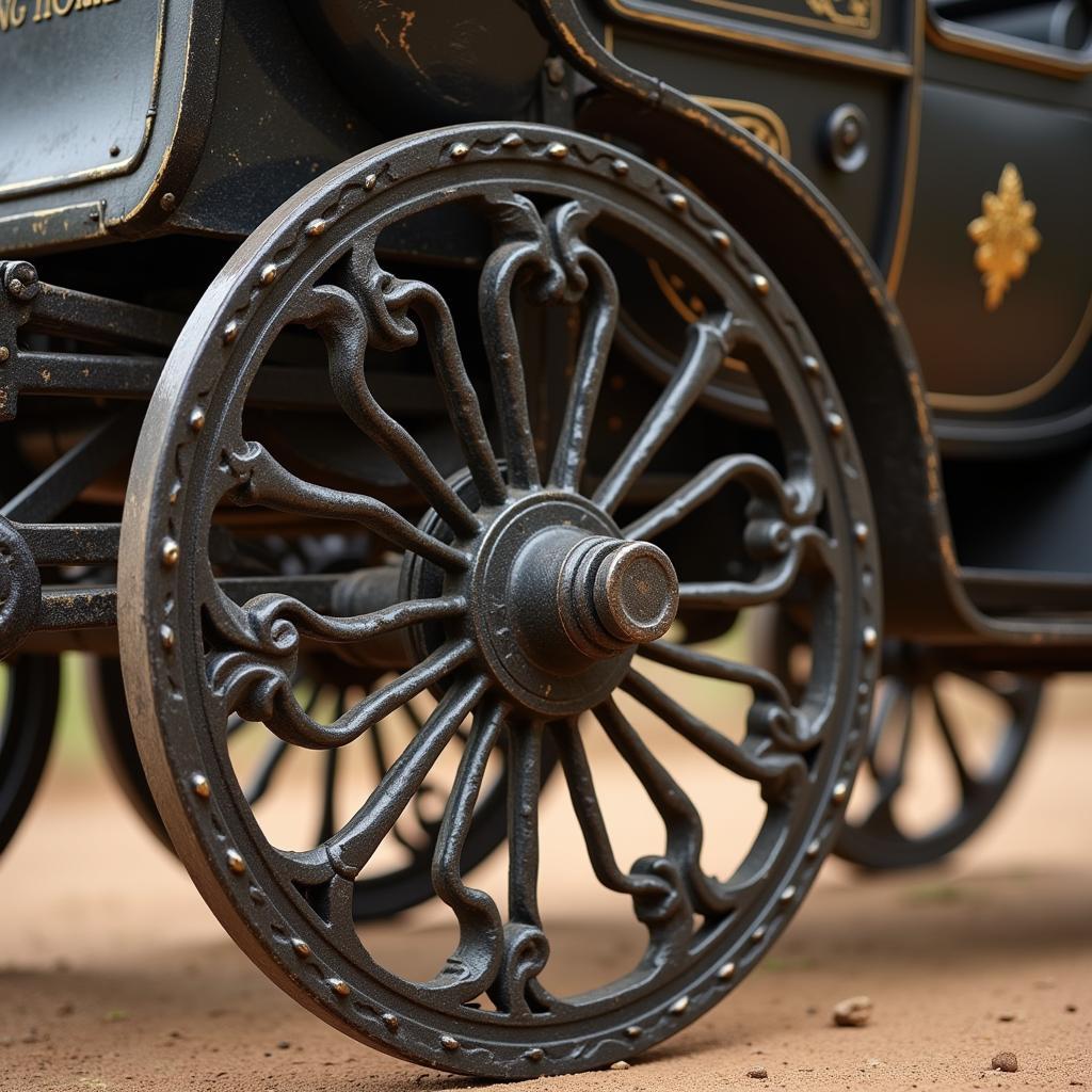 Intricate Detail of an Antique Cast Iron Horse Drawn Carriage