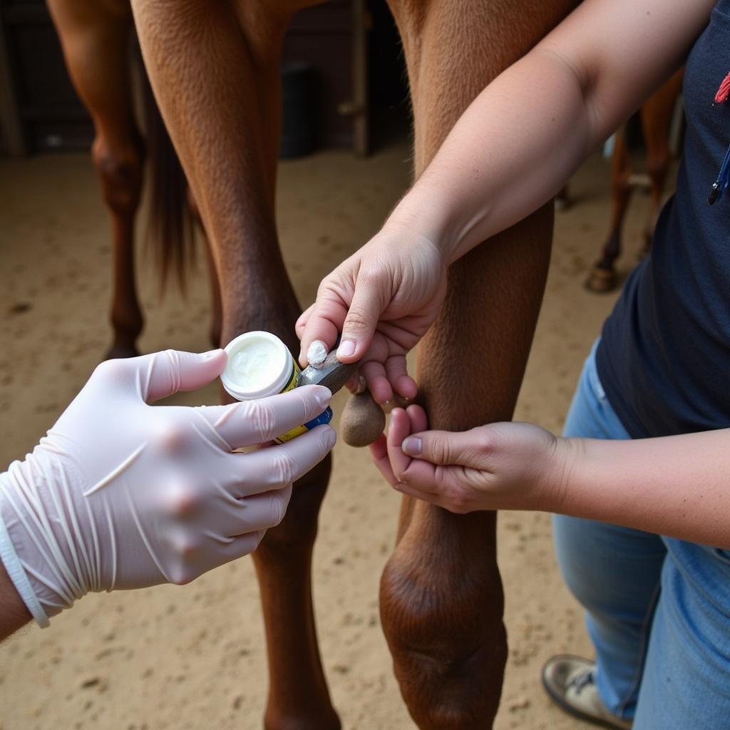 Applying Topical Medication to a Horse's Leg