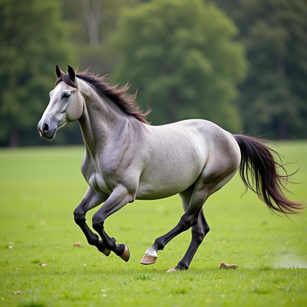 Gray Arabian Horse Running in a Field