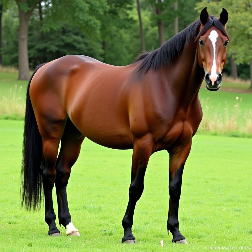 Bay Horse Standing in a Field