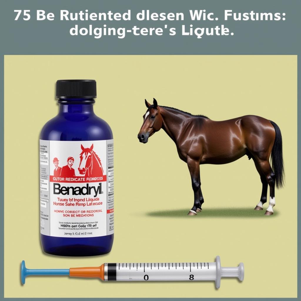 Benadryl bottle, syringe, and horse in background