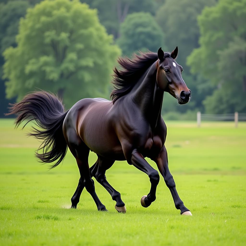 Black Horse Galloping Across a Field