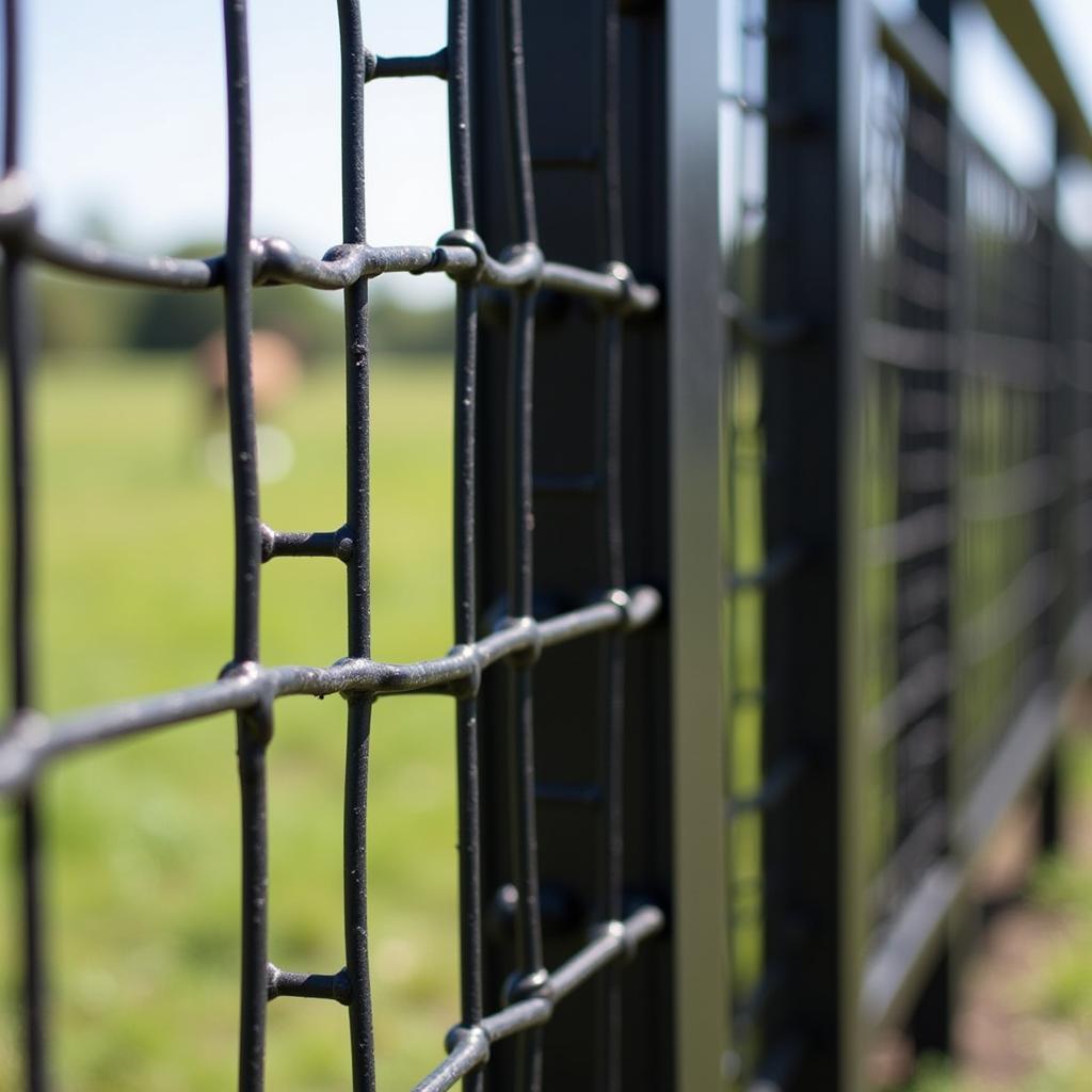 Close-up view of a black no climb horse fence