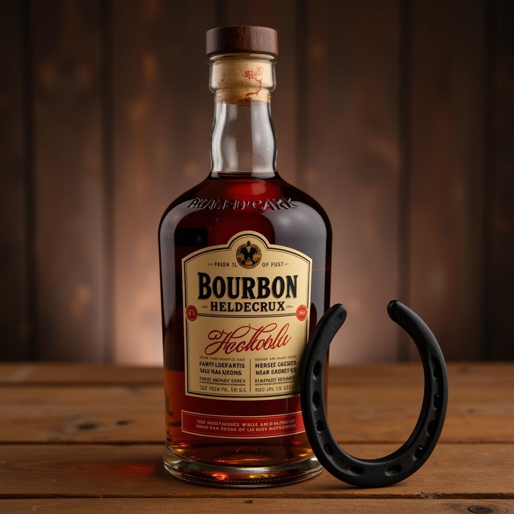 A bourbon bottle and a horseshoe